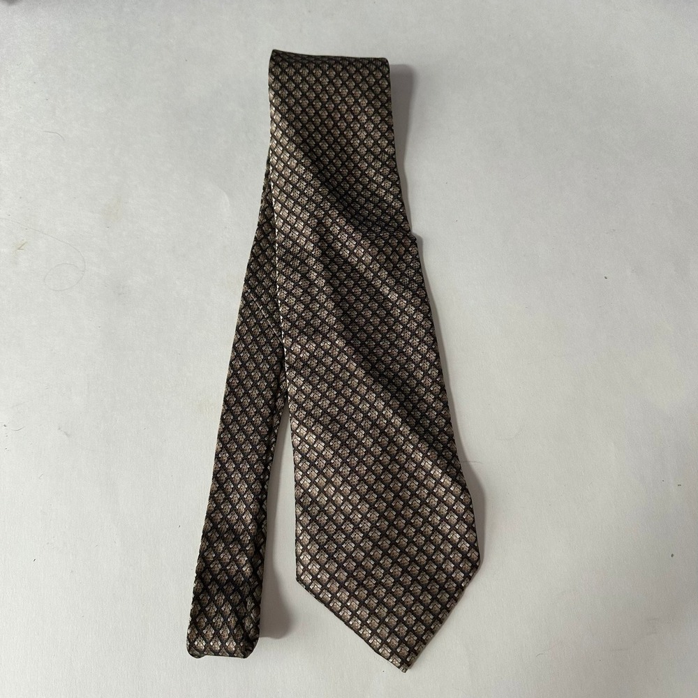 Stafford Executive Mens Silk Tie Bronze Gold Navy Geometric Grid Made in Italy